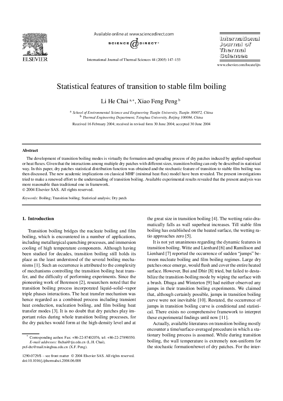 Statistical features of transition to stable film boiling