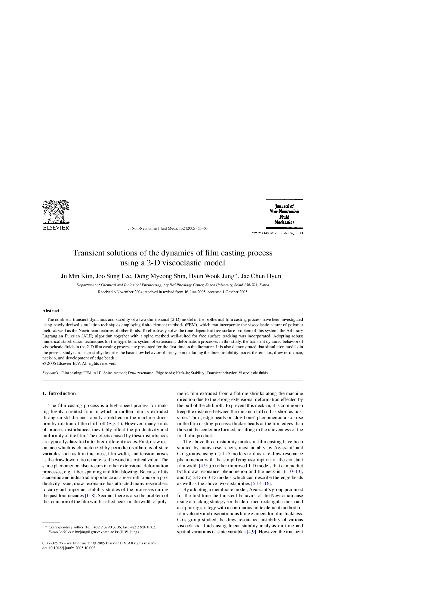 Transient solutions of the dynamics of film casting process using a 2-D viscoelastic model