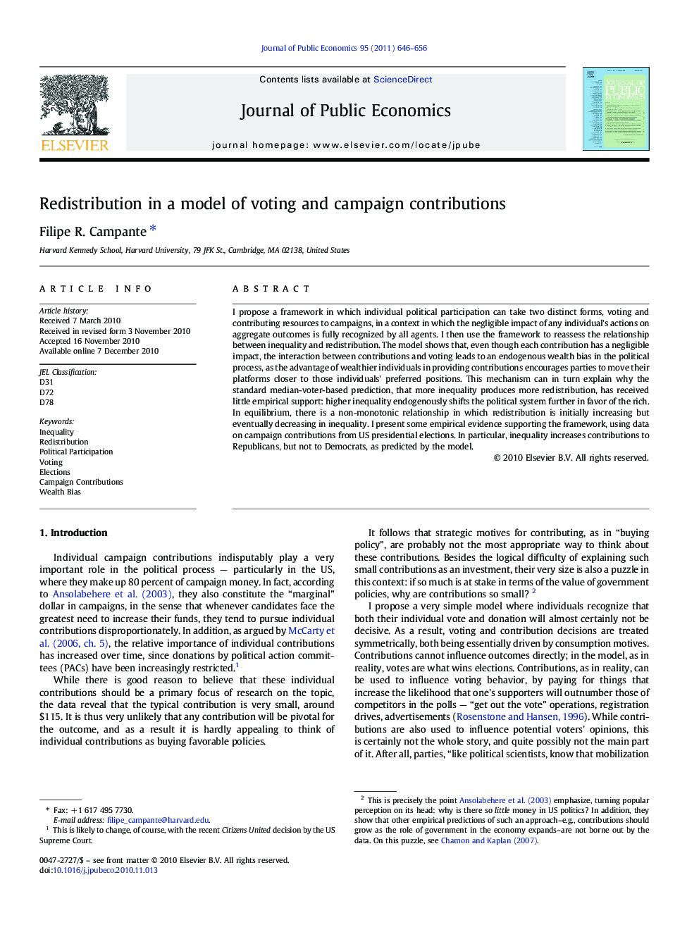 Redistribution in a model of voting and campaign contributions