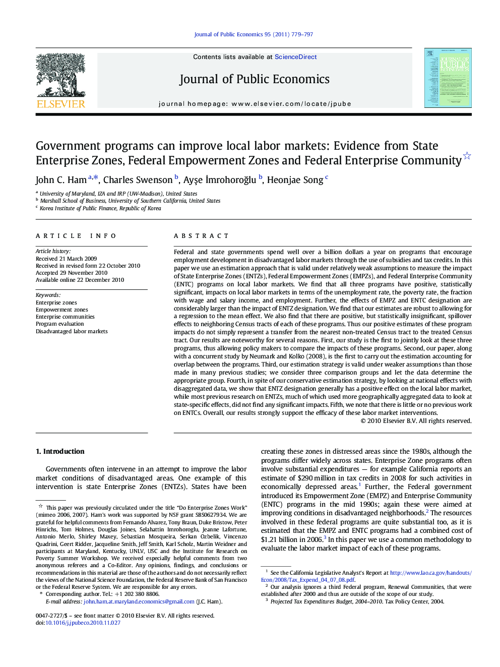 Government programs can improve local labor markets: Evidence from State Enterprise Zones, Federal Empowerment Zones and Federal Enterprise Community 