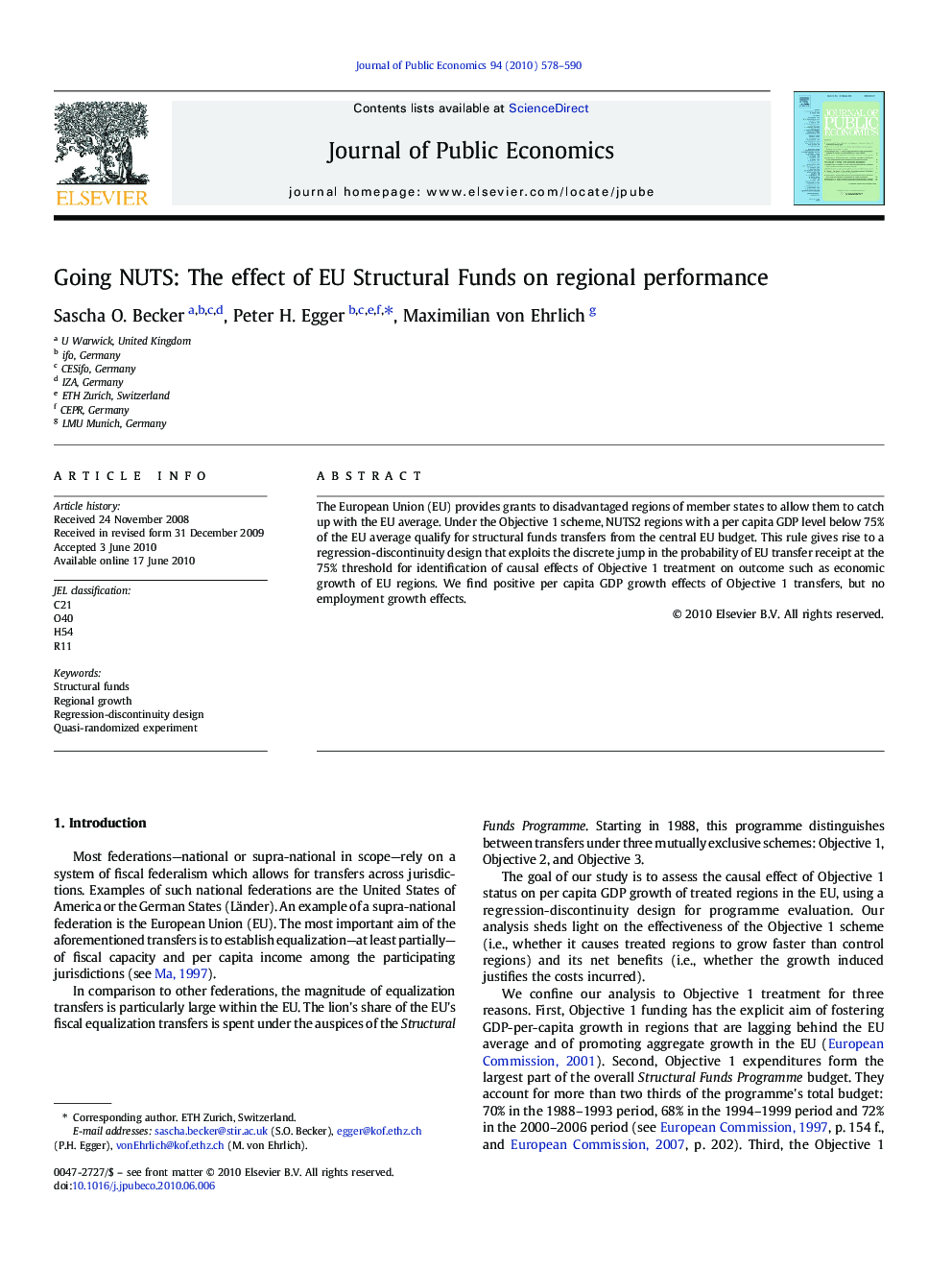 Going NUTS: The effect of EU Structural Funds on regional performance