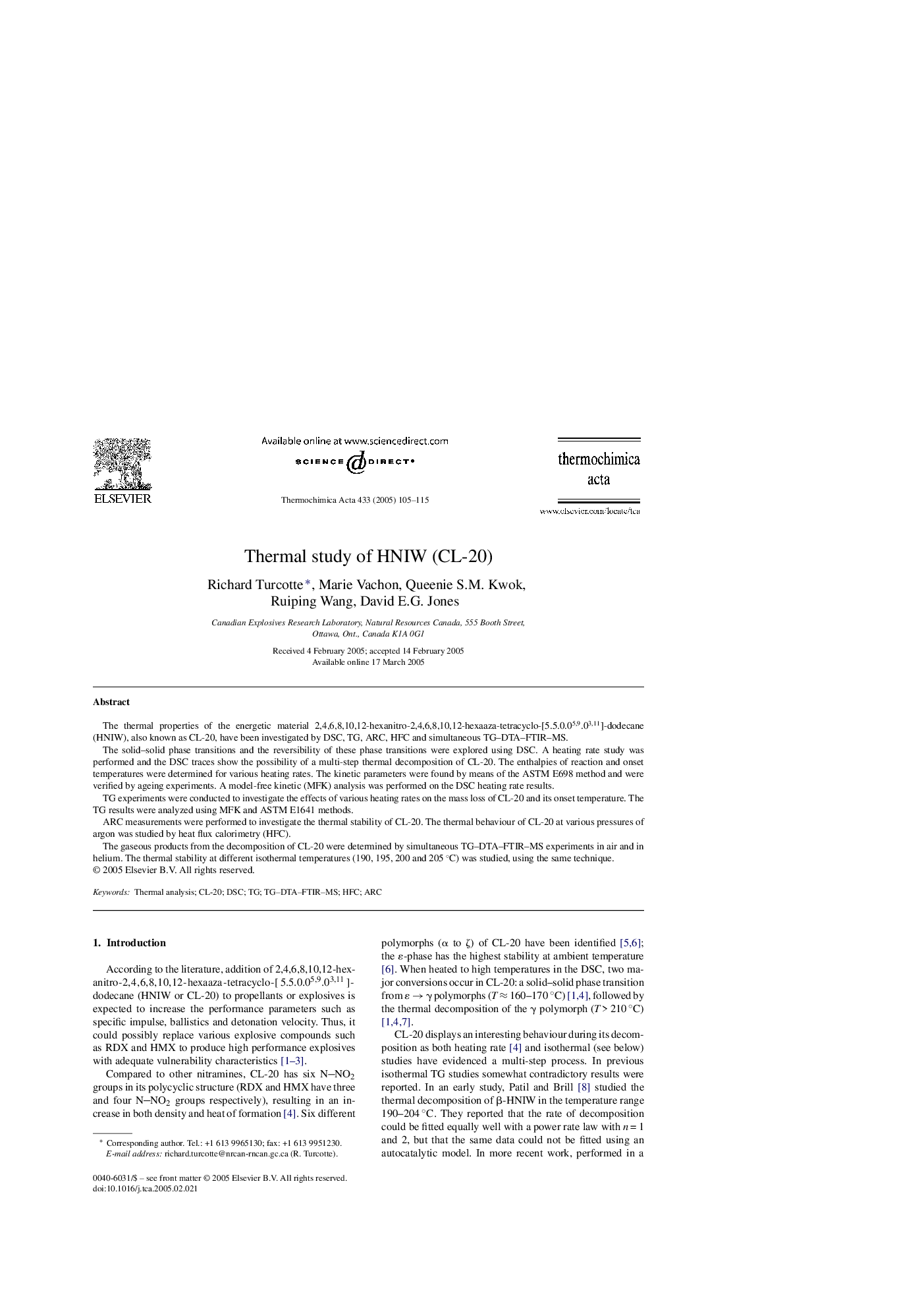 Thermal study of HNIW (CL-20)