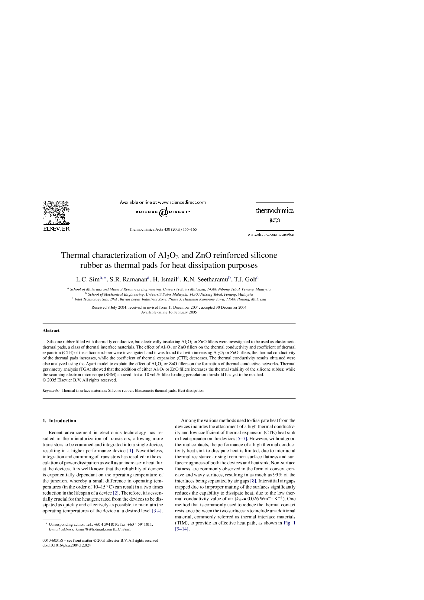 Thermal characterization of Al2O3 and ZnO reinforced silicone rubber as thermal pads for heat dissipation purposes