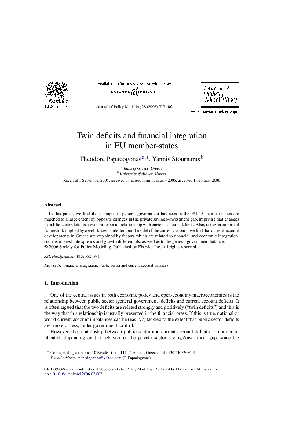 Twin deficits and financial integration in EU member-states