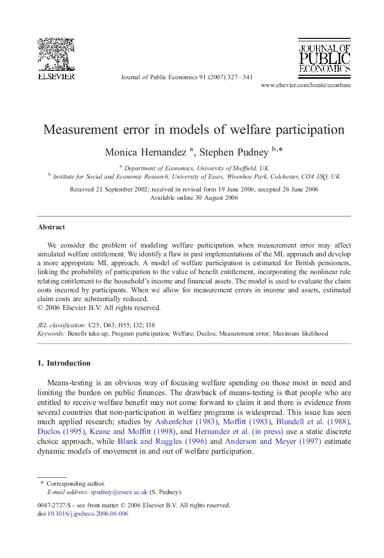 Measurement error in models of welfare participation