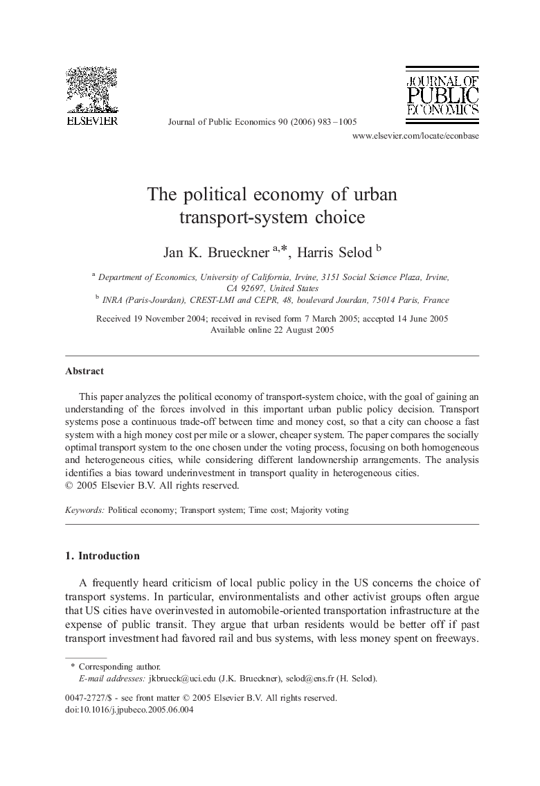 The political economy of urban transport-system choice