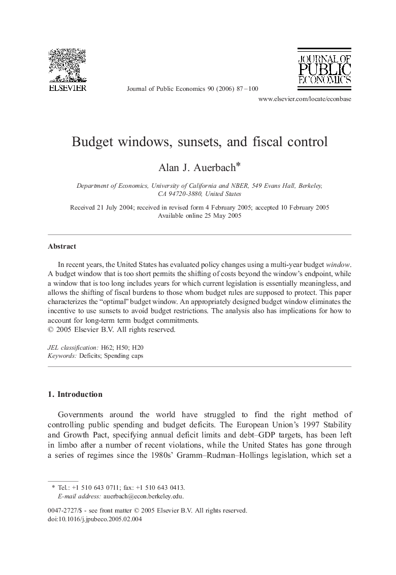 Budget windows, sunsets, and fiscal control