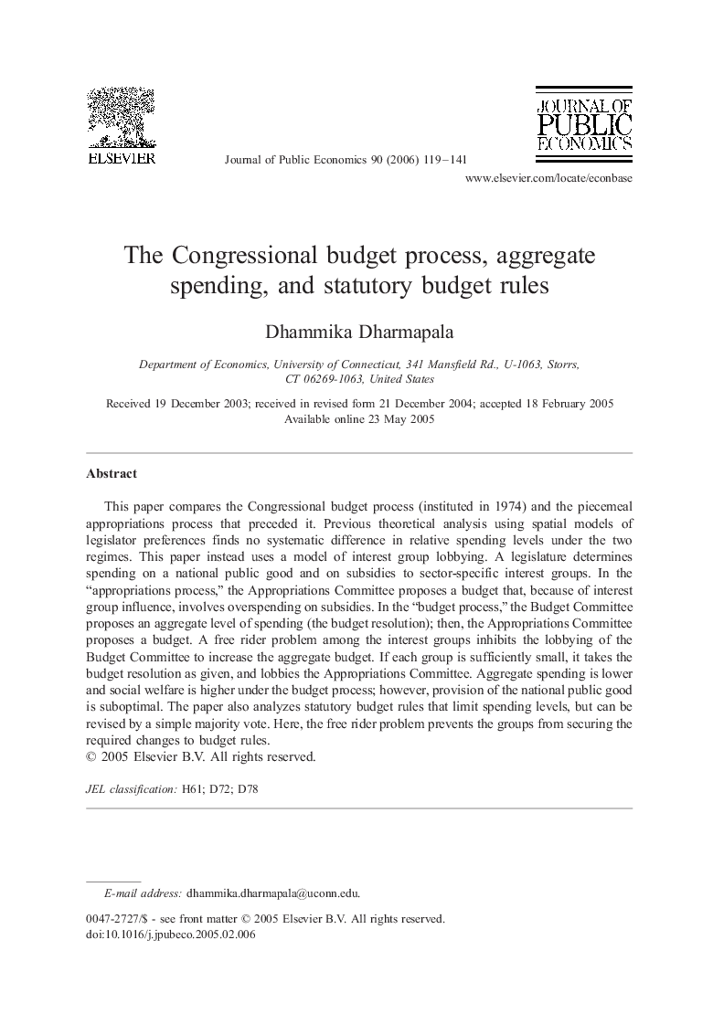 The Congressional budget process, aggregate spending, and statutory budget rules