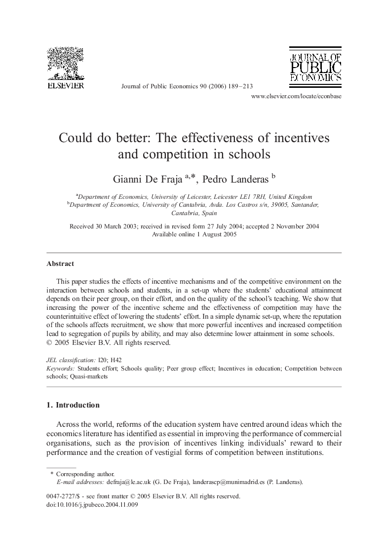 Could do better: The effectiveness of incentives and competition in schools