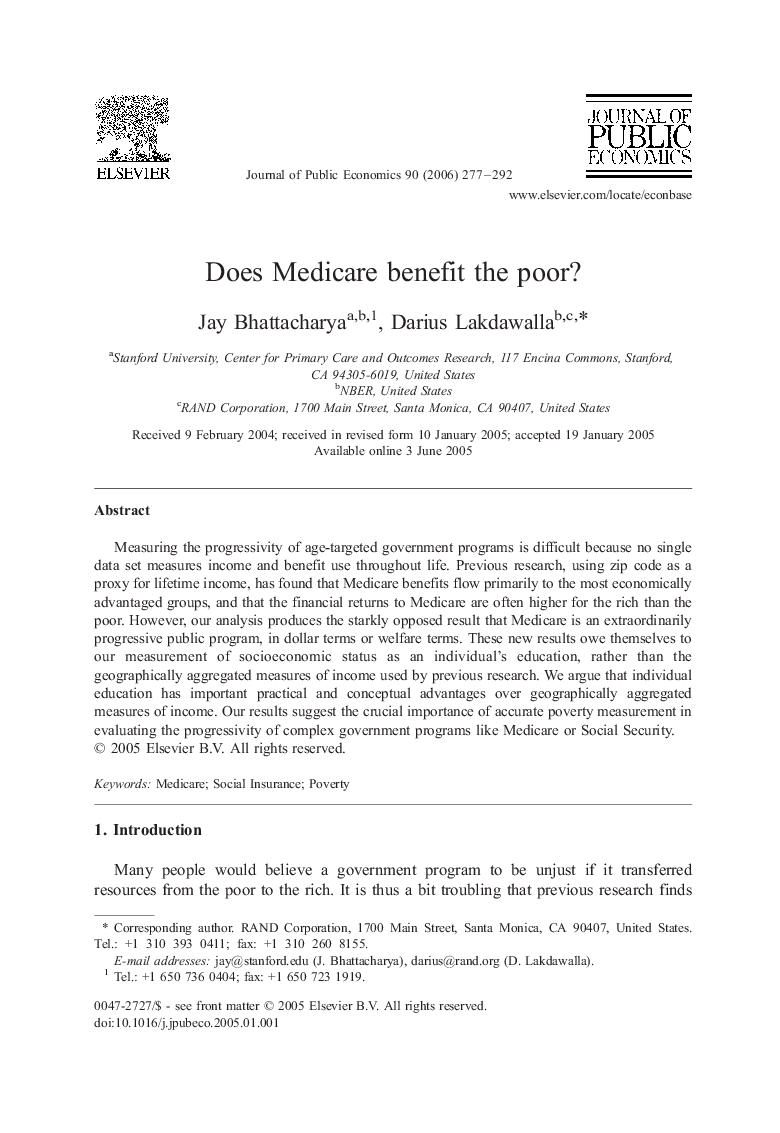Does Medicare benefit the poor?