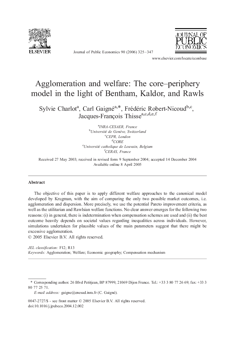 Agglomeration and welfare: The core–periphery model in the light of Bentham, Kaldor, and Rawls