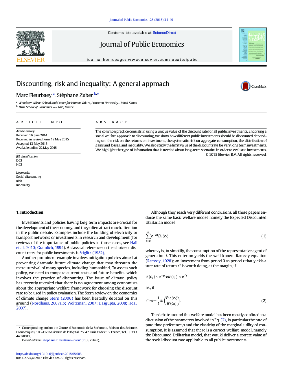 Discounting, risk and inequality: A general approach