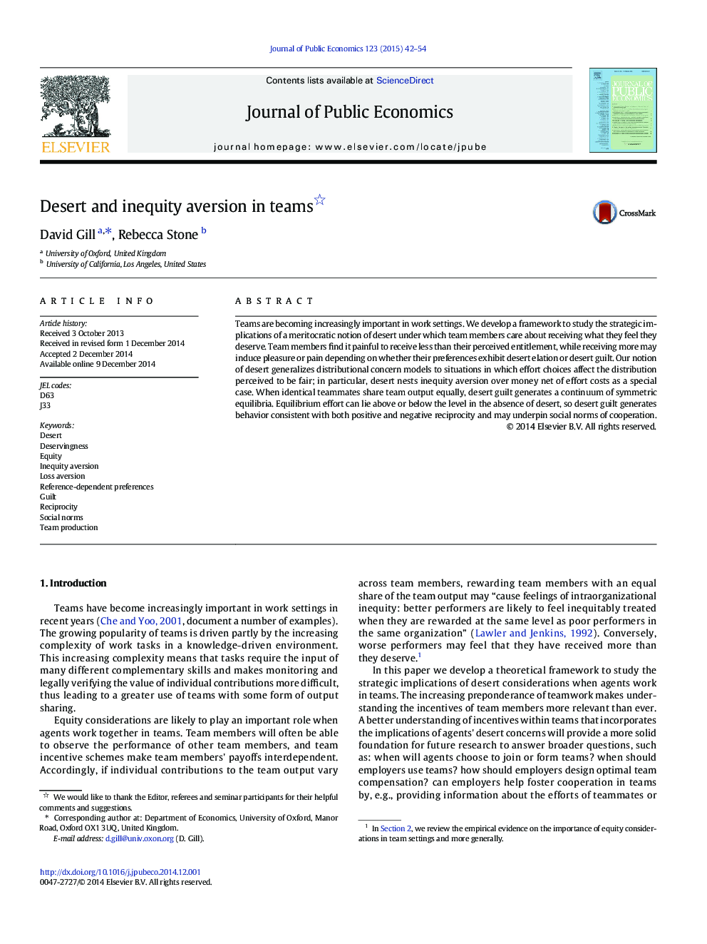 Desert and inequity aversion in teams