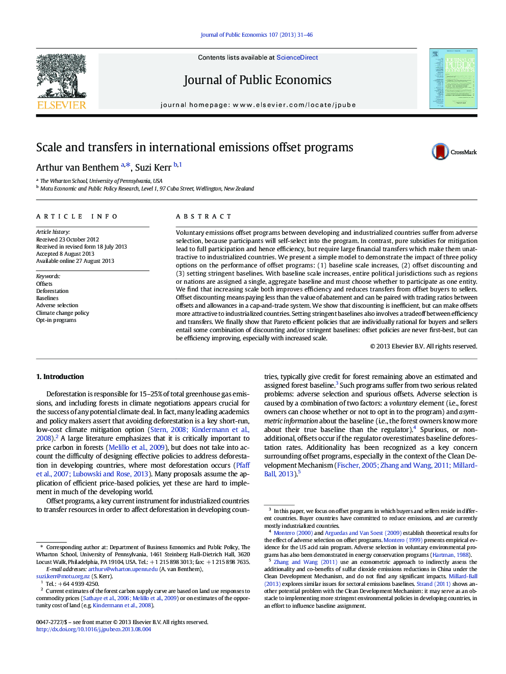 Scale and transfers in international emissions offset programs