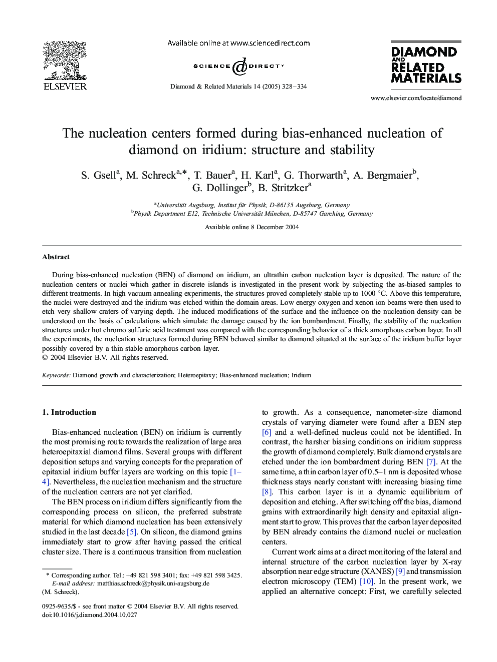 The nucleation centers formed during bias-enhanced nucleation of diamond on iridium: structure and stability