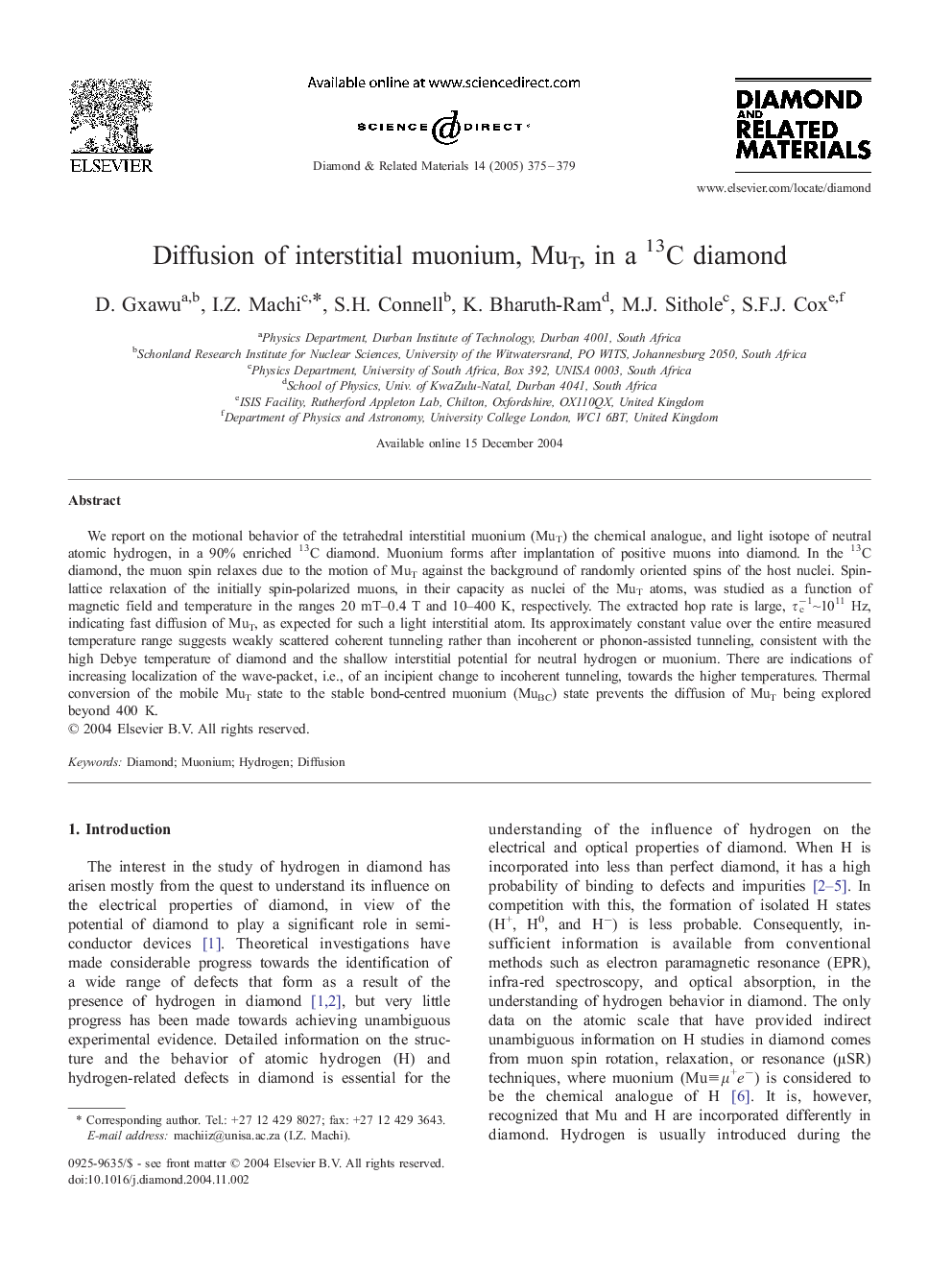 Diffusion of interstitial muonium, MuT, in a 13C diamond