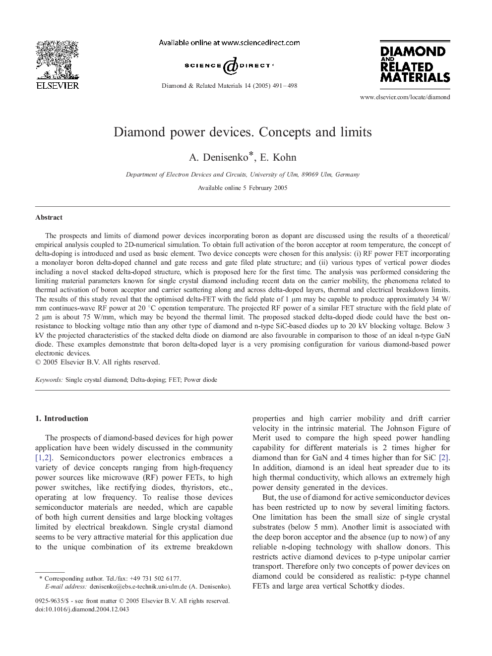 Diamond power devices. Concepts and limits