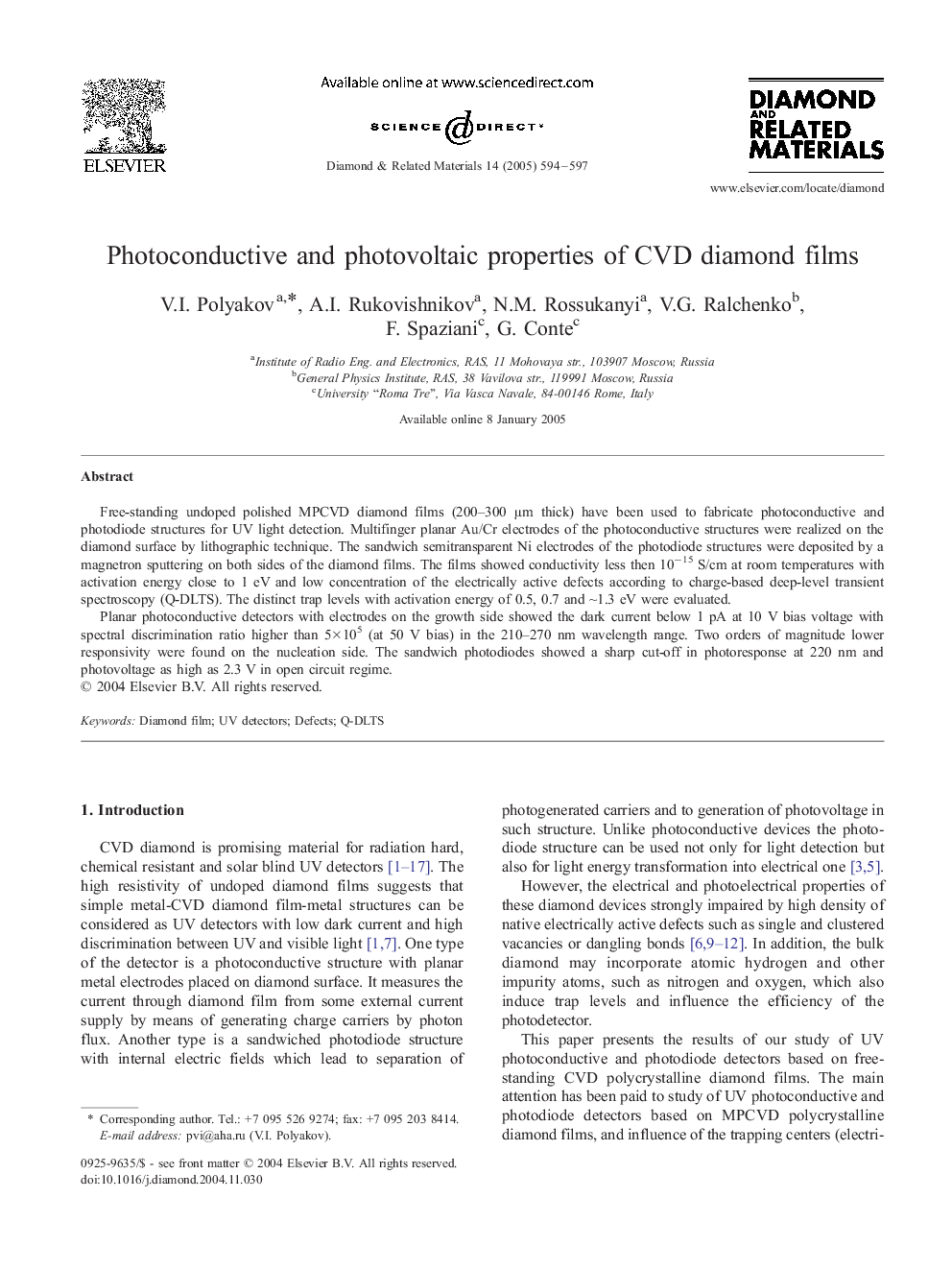 Photoconductive and photovoltaic properties of CVD diamond films