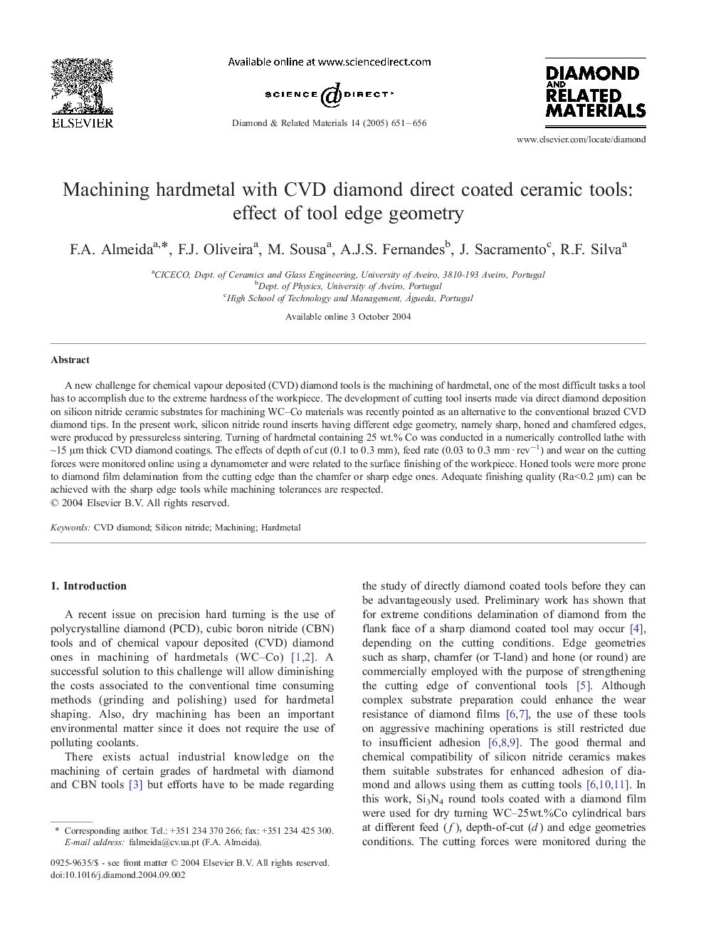 Machining hardmetal with CVD diamond direct coated ceramic tools: effect of tool edge geometry