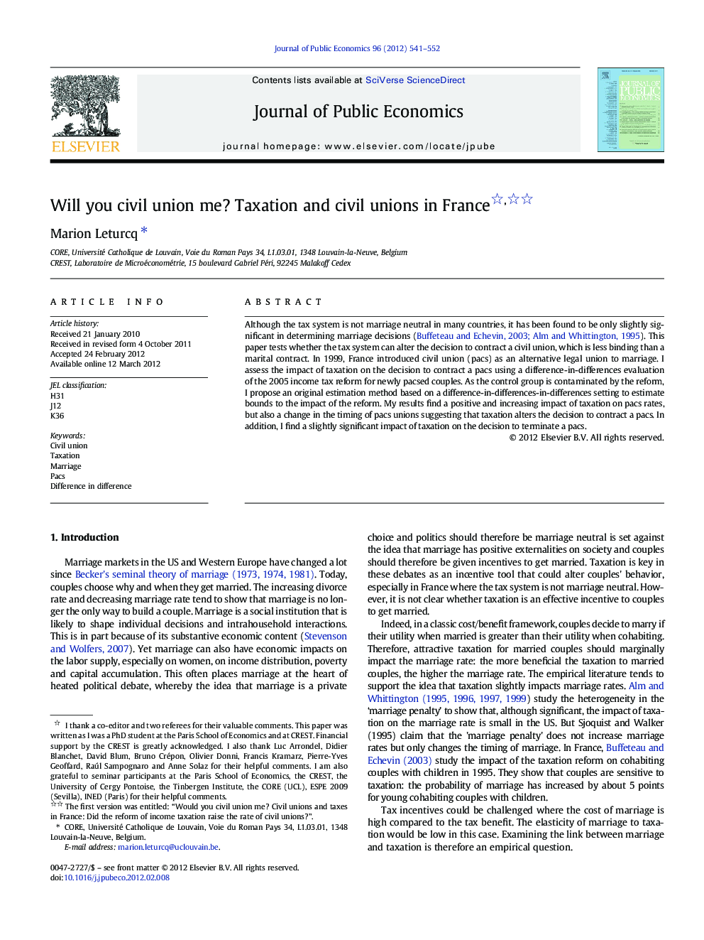 Will you civil union me? Taxation and civil unions in France 