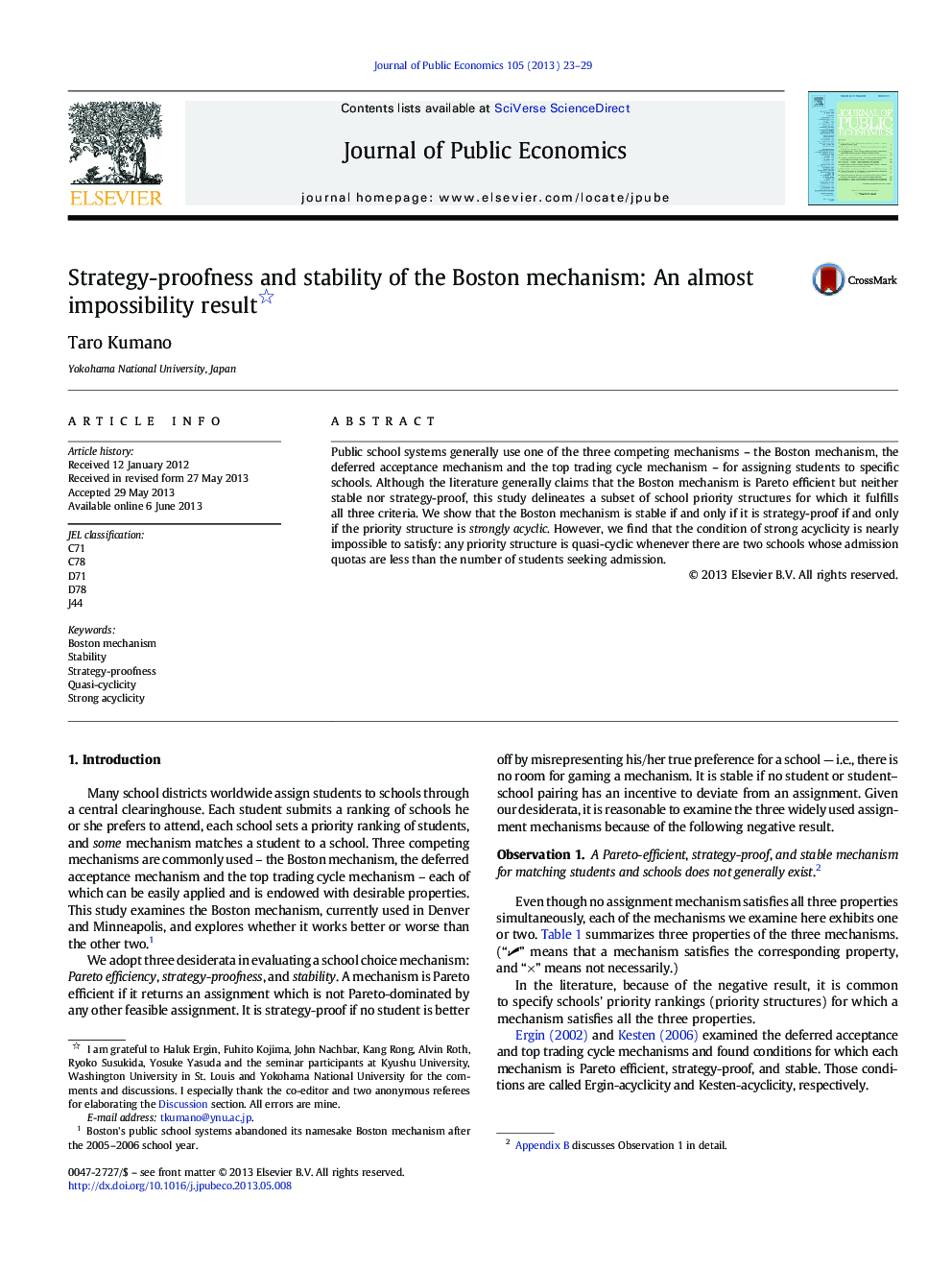 Strategy-proofness and stability of the Boston mechanism: An almost impossibility result 