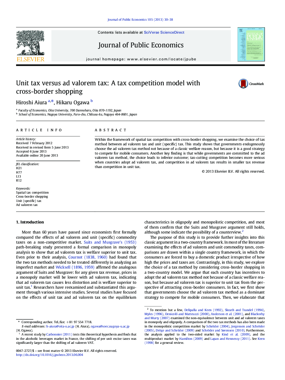 Unit tax versus ad valorem tax: A tax competition model with cross-border shopping