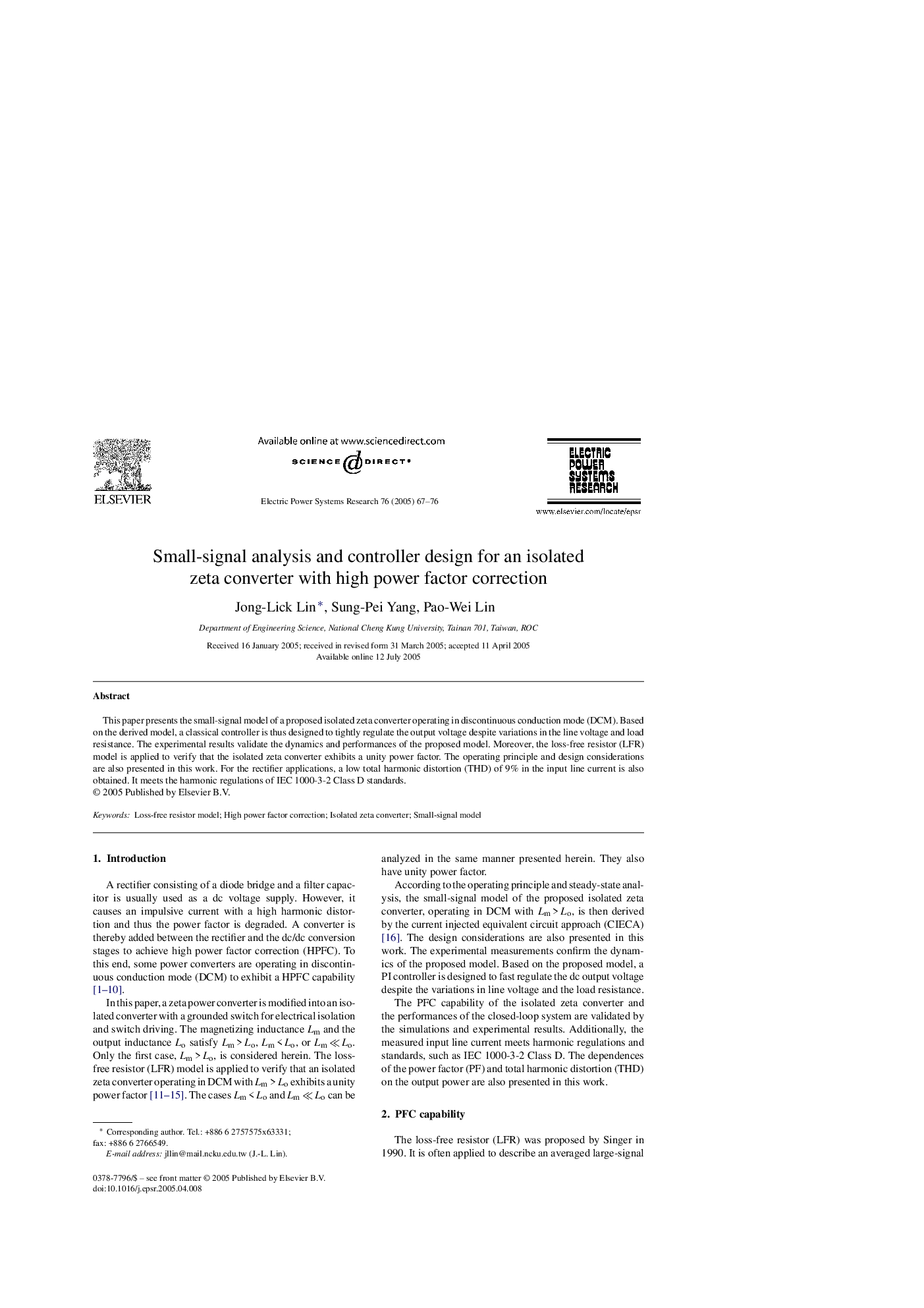 Small-signal analysis and controller design for an isolated zeta converter with high power factor correction