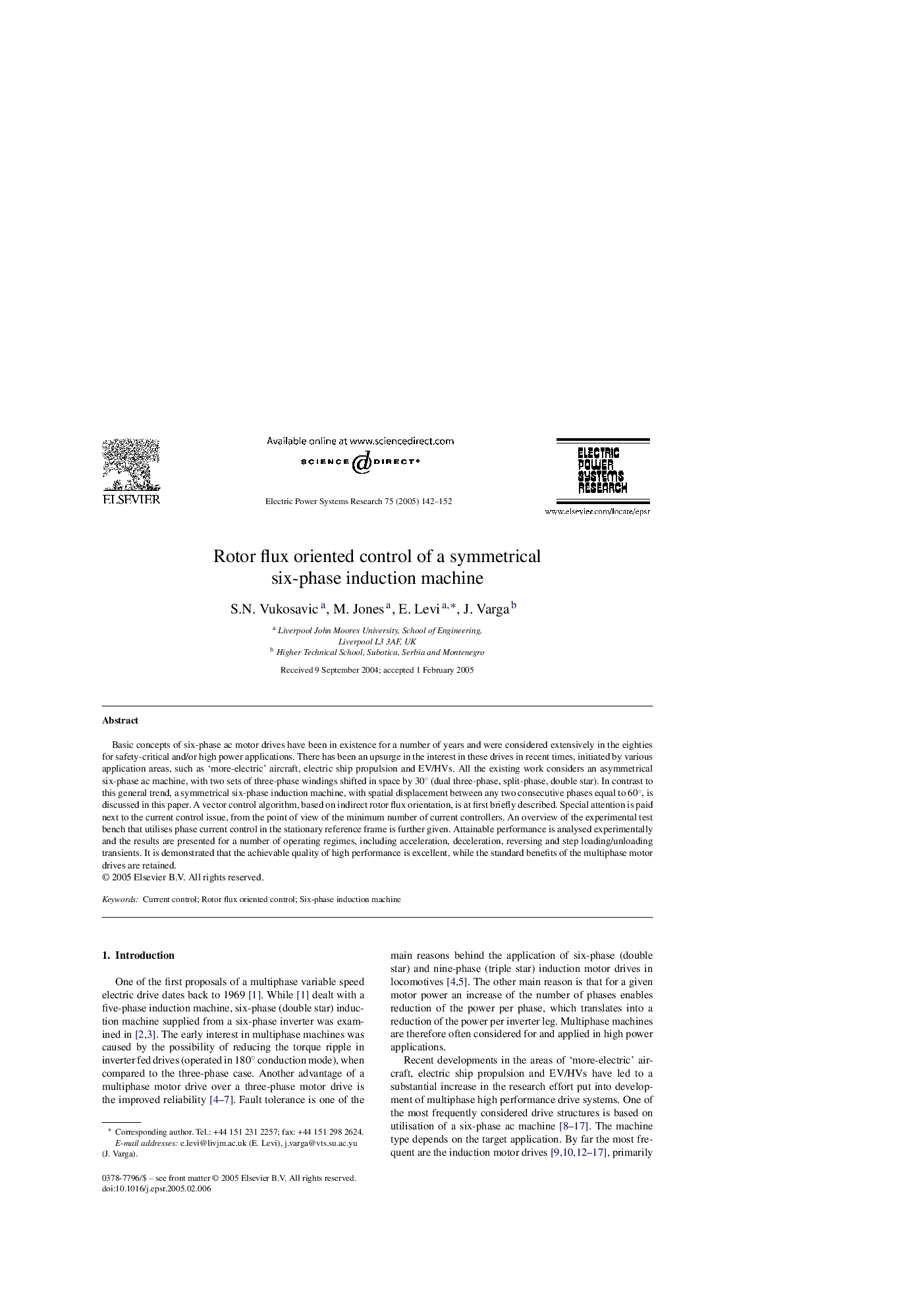 Rotor flux oriented control of a symmetrical six-phase induction machine