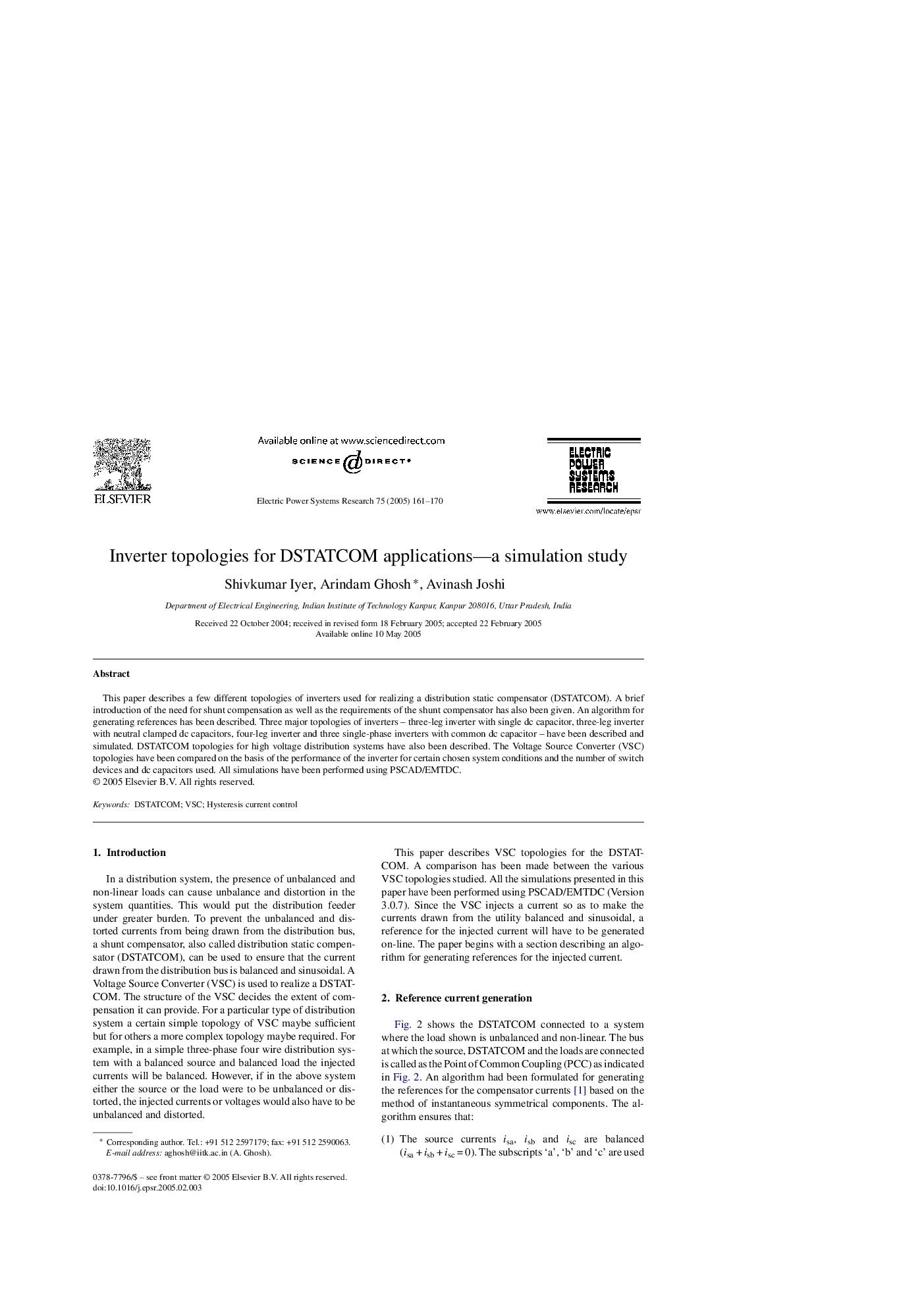 Inverter topologies for DSTATCOM applications-a simulation study