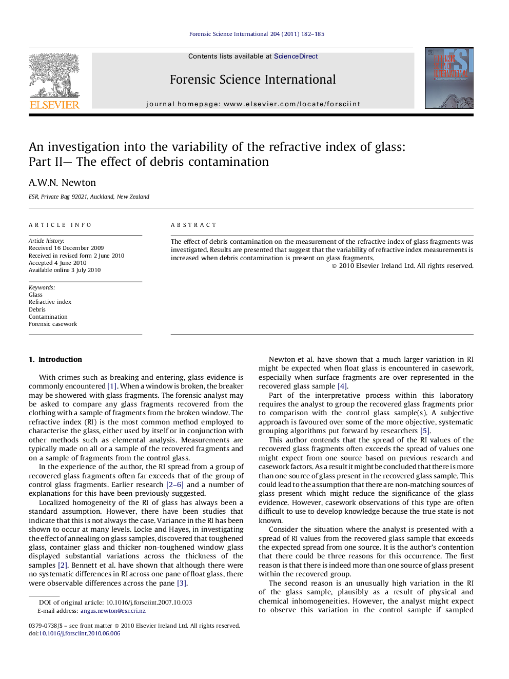 An investigation into the variability of the refractive index of glass: Part II— The effect of debris contamination