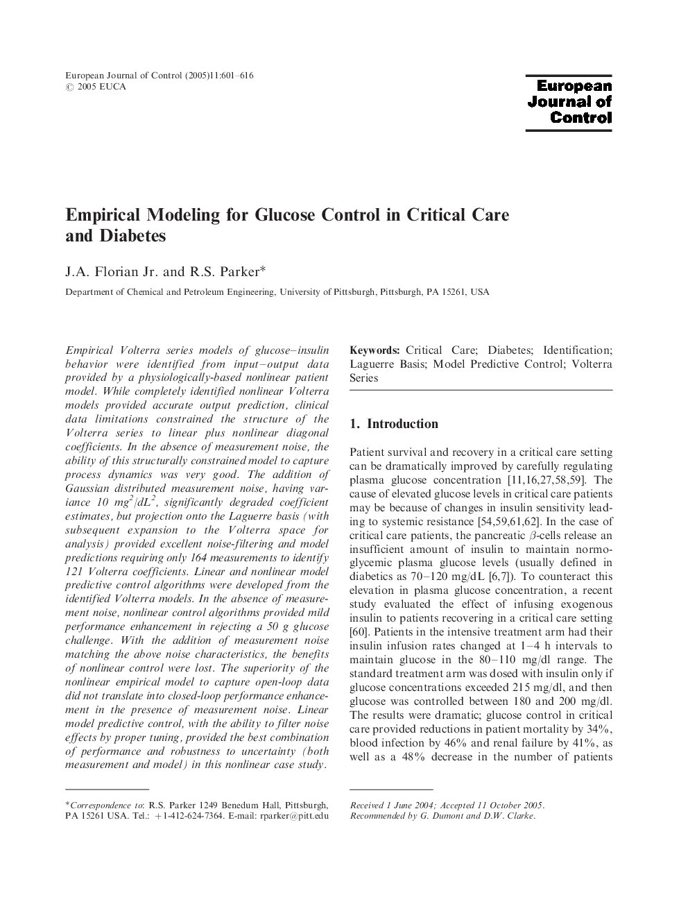 Empirical Modeling for Glucose Control in Critical Care and Diabetes