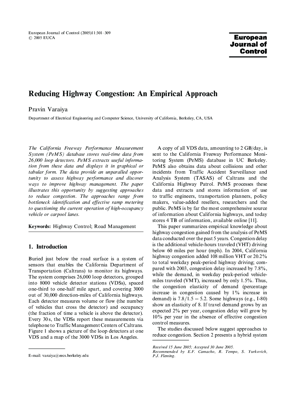 Reducing Highway Congestion: An Empirical Approach