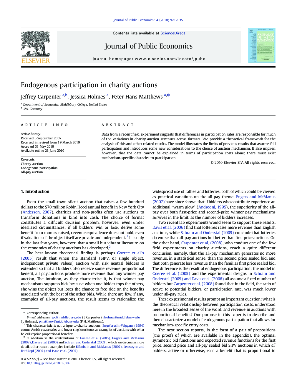 Endogenous participation in charity auctions