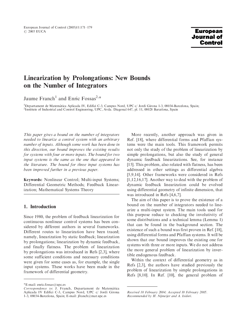 Linearization by Prolongations: New Bounds on the Number of Integrators