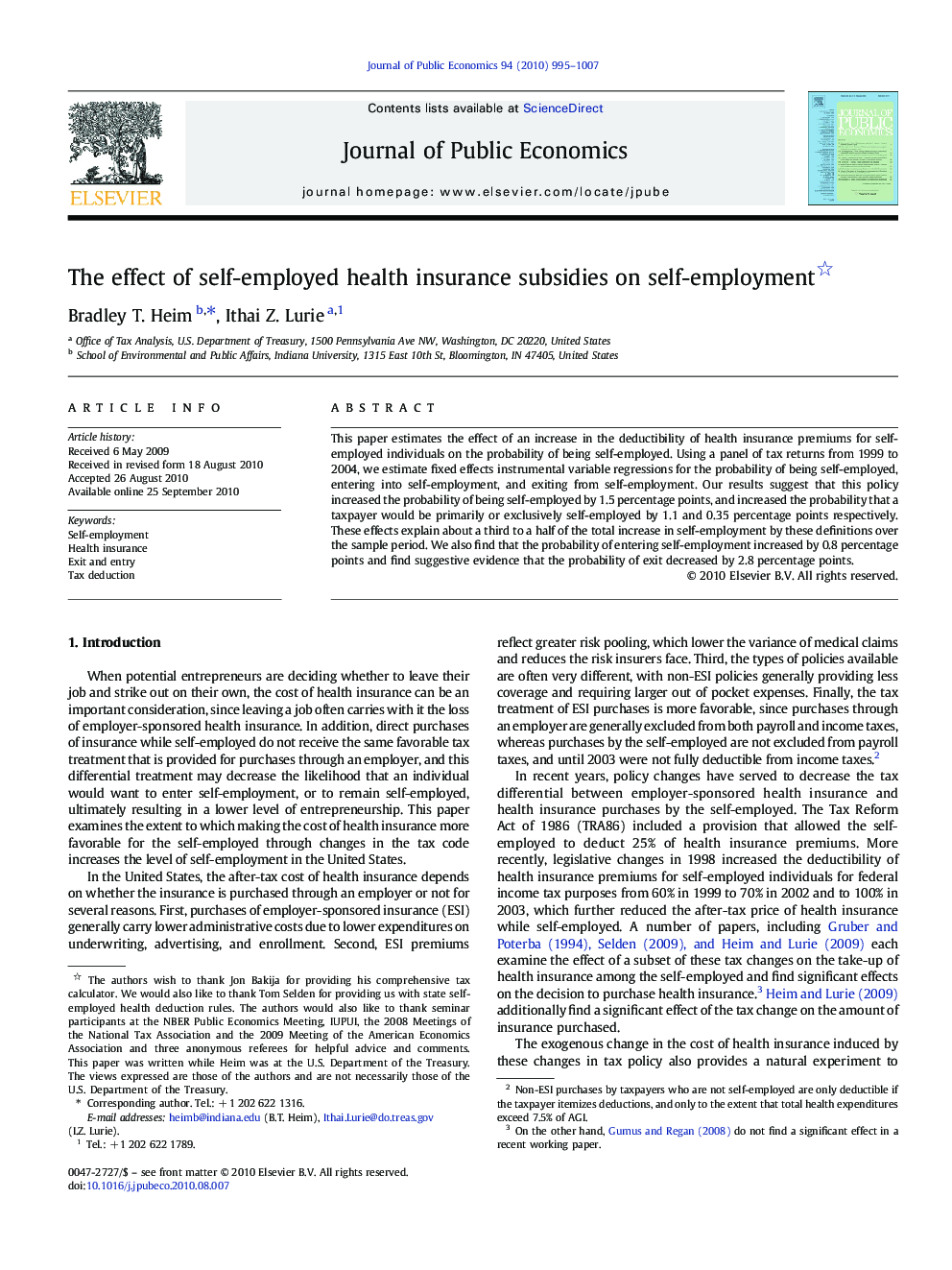 The effect of self-employed health insurance subsidies on self-employment 