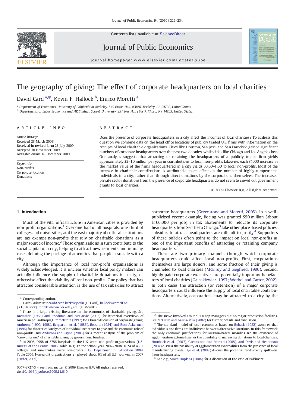 The geography of giving: The effect of corporate headquarters on local charities