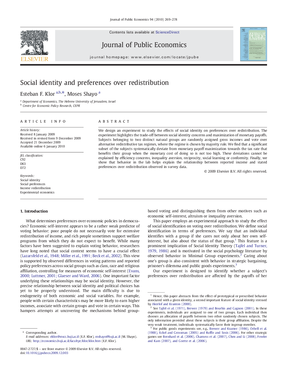 Social identity and preferences over redistribution