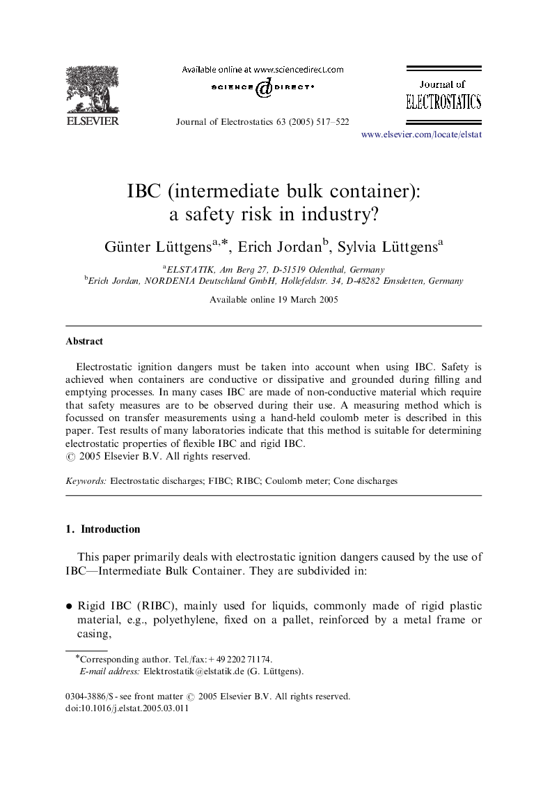 IBC (intermediate bulk container): a safety risk in industry?