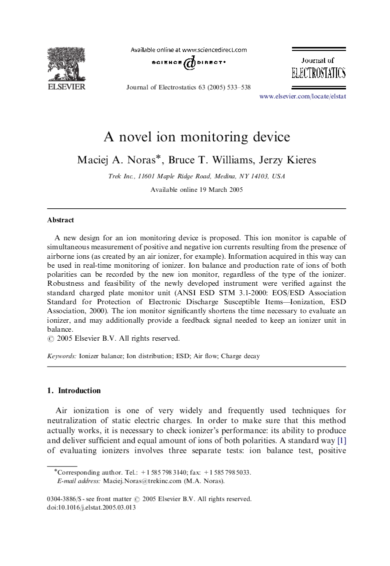 A novel ion monitoring device