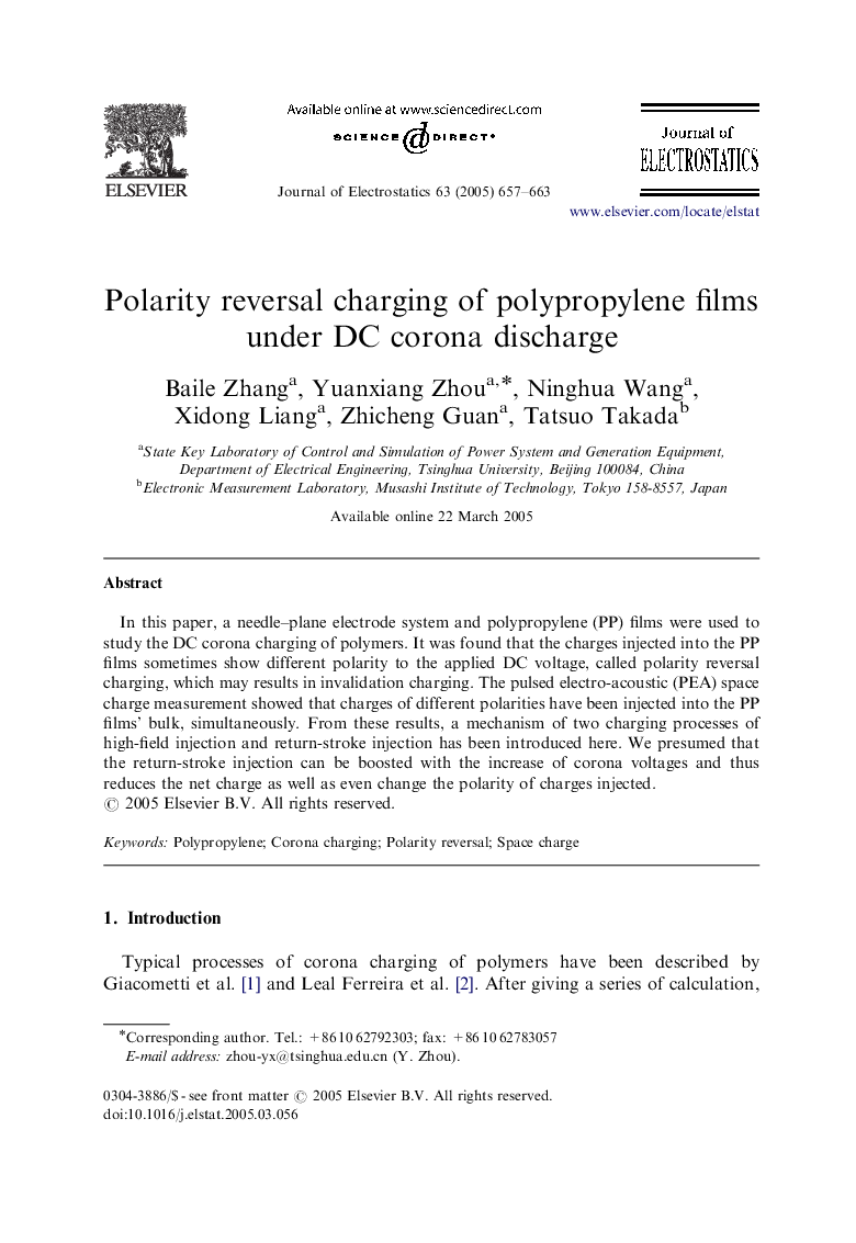 Polarity reversal charging of polypropylene films under DC corona discharge