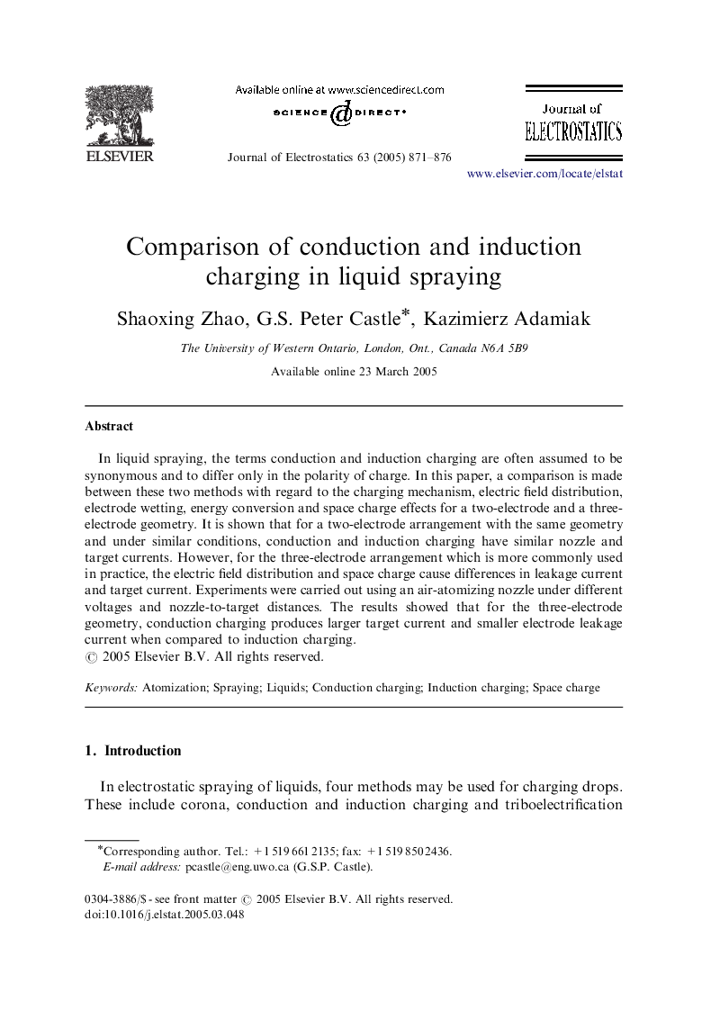 Comparison of conduction and induction charging in liquid spraying