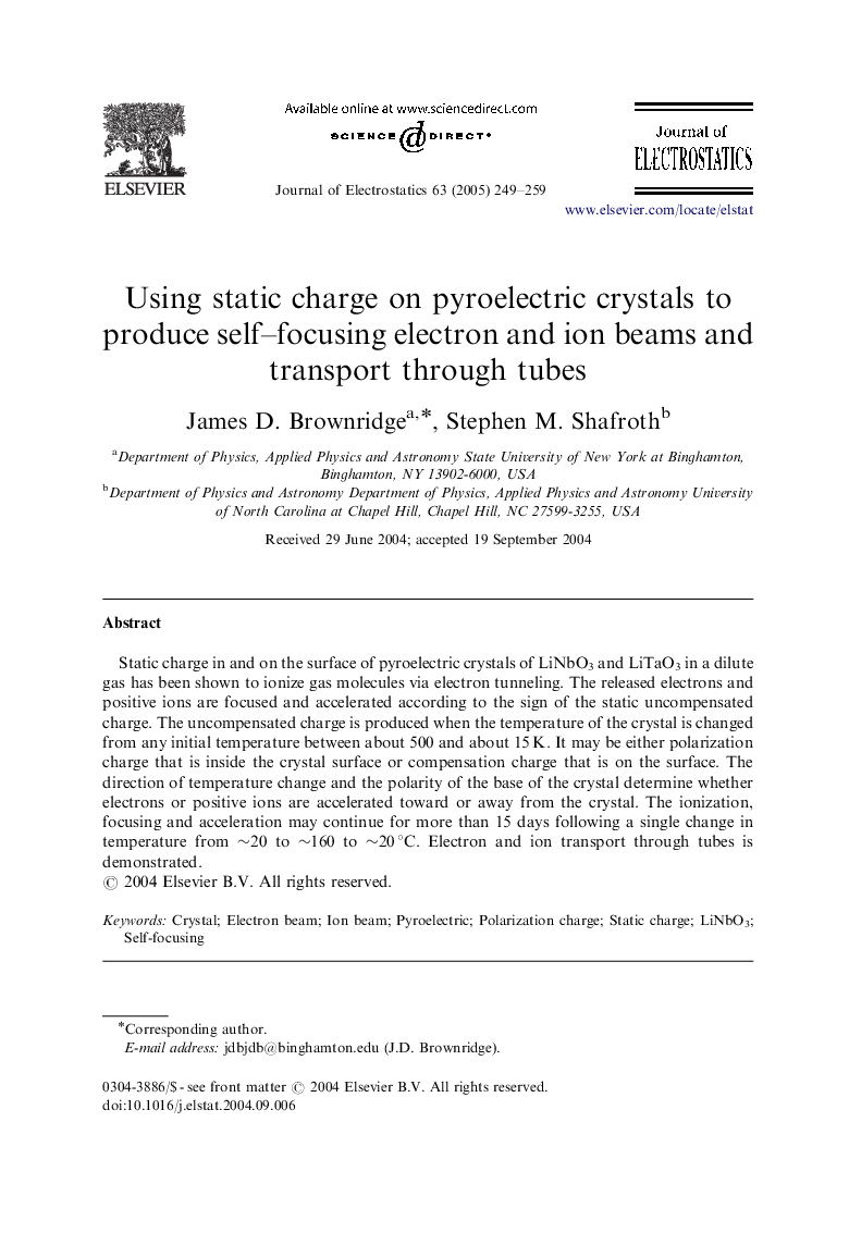 Using static charge on pyroelectric crystals to produce self-focusing electron and ion beams and transport through tubes