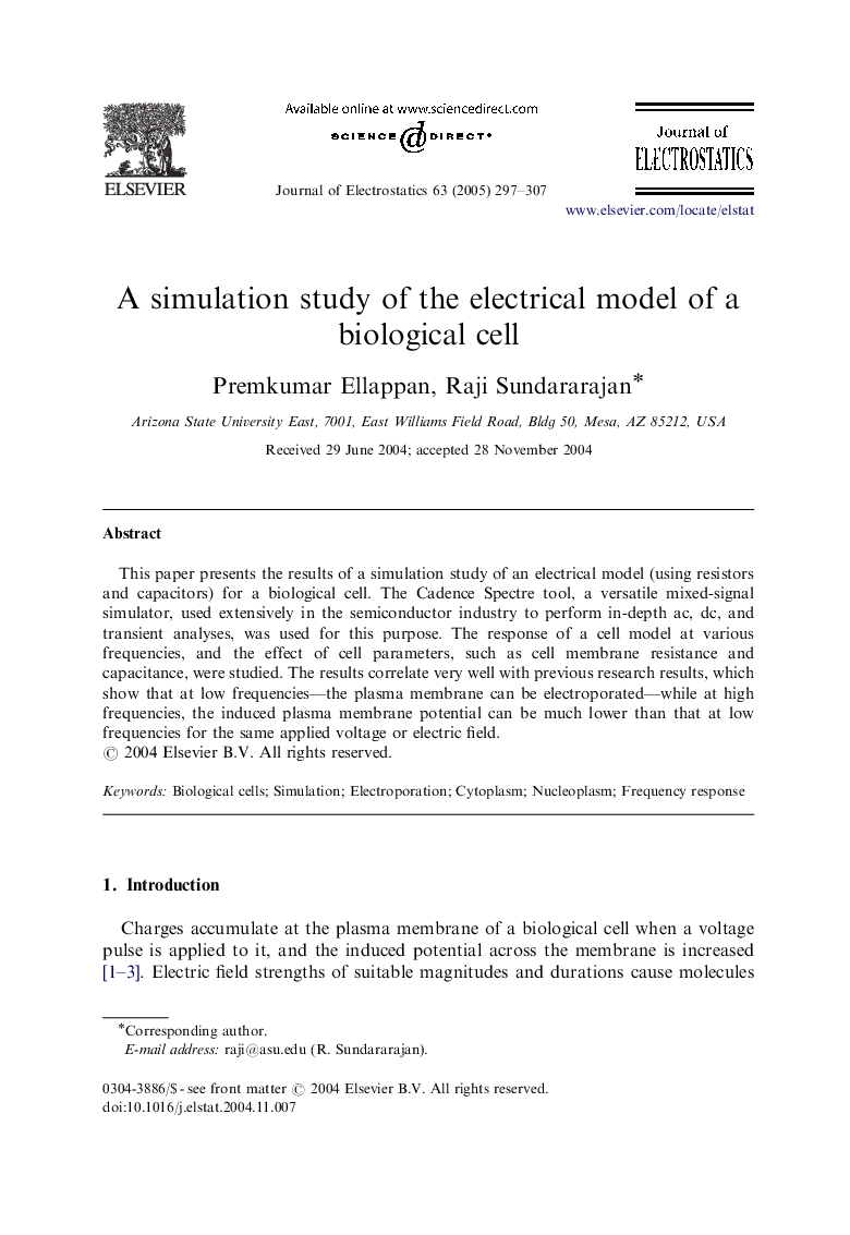 A simulation study of the electrical model of a biological cell