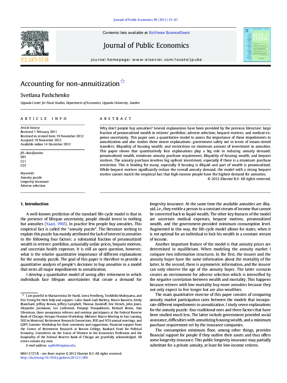 Accounting for non-annuitization 