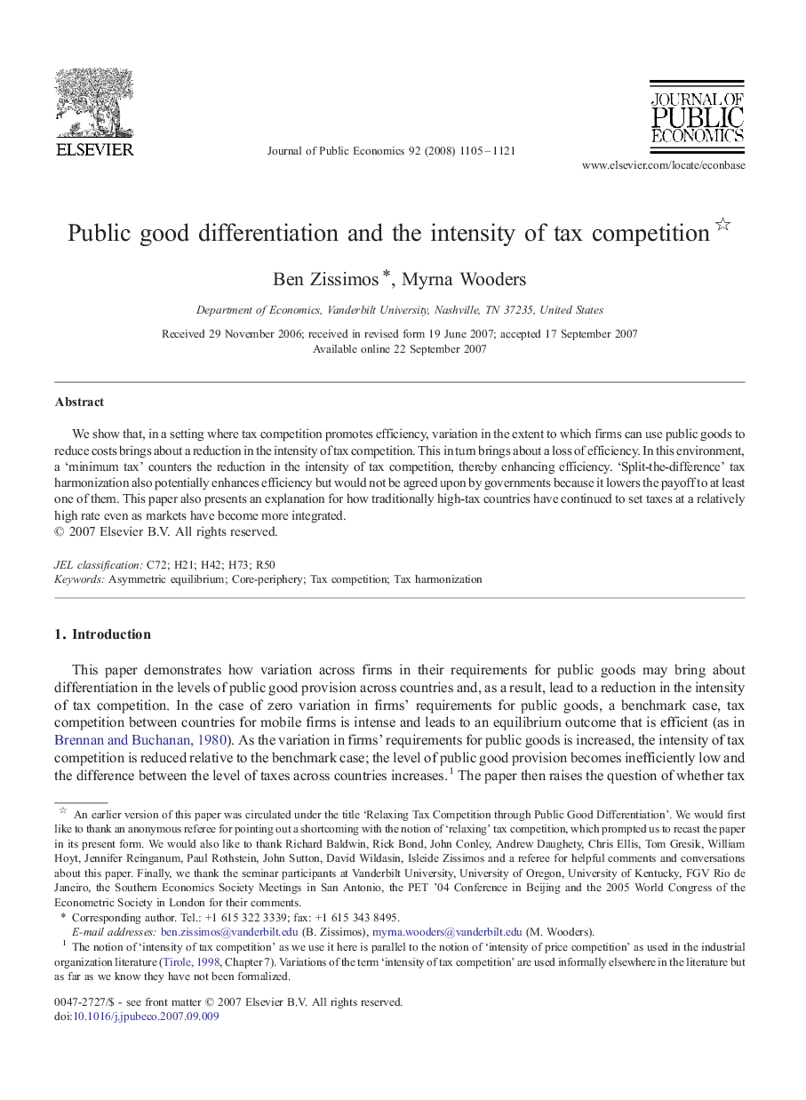 Public good differentiation and the intensity of tax competition 