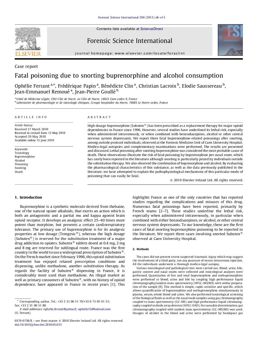 Fatal poisoning due to snorting buprenorphine and alcohol consumption