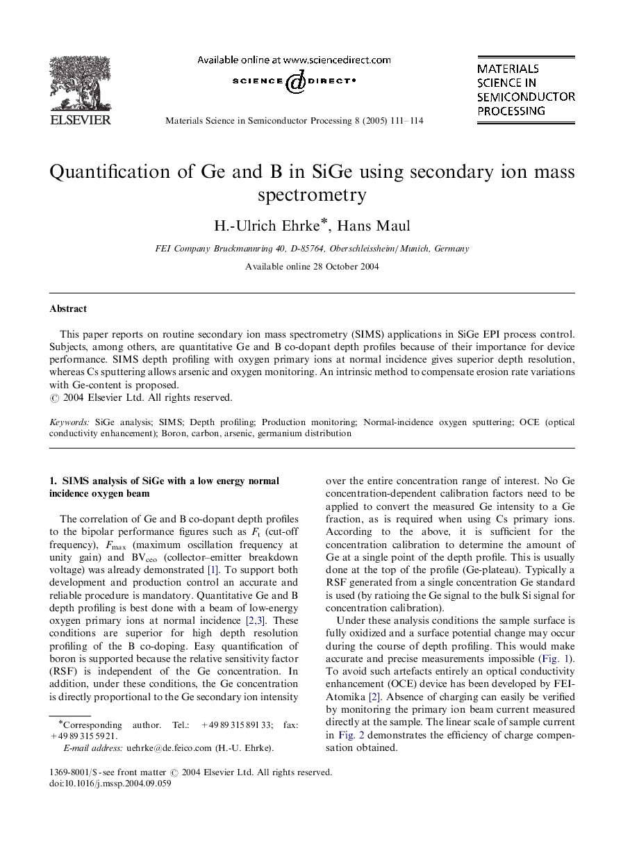 Quantification of Ge and B in SiGe using secondary ion mass spectrometry