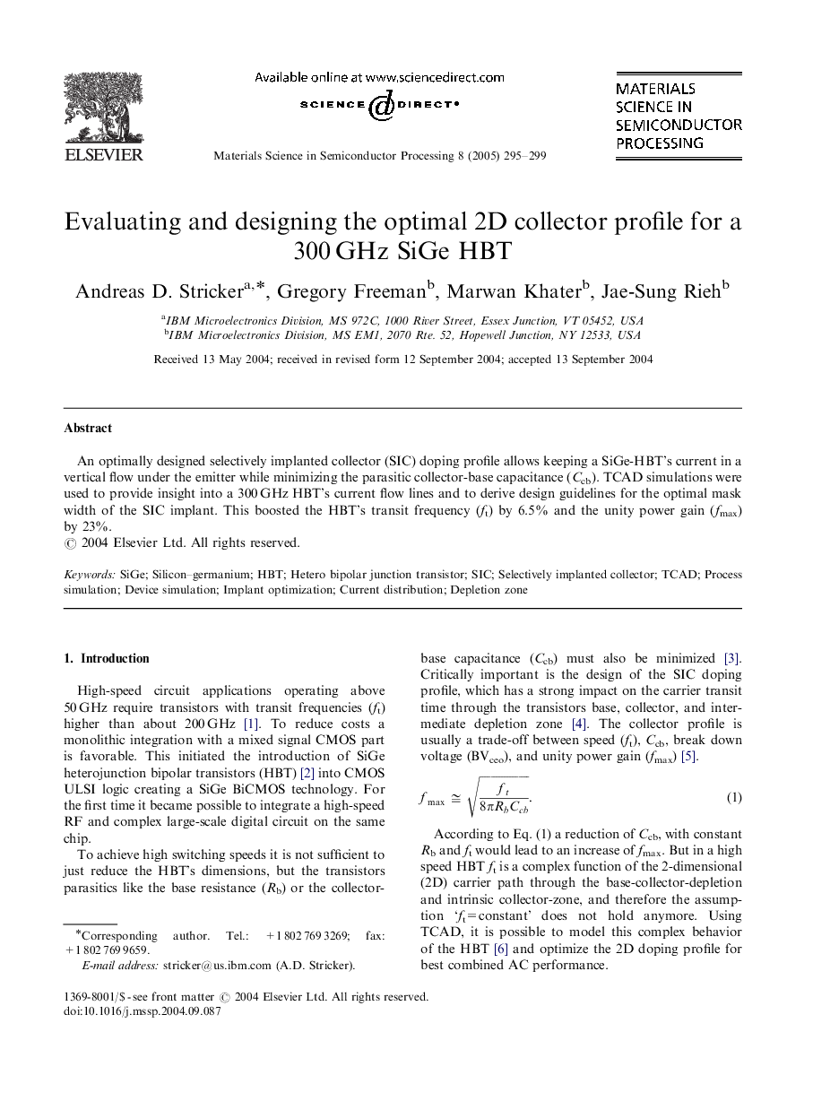 Evaluating and designing the optimal 2D collector profile for a 300Â GHz SiGe HBT