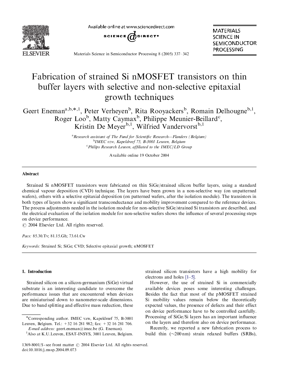 Fabrication of strained Si nMOSFET transistors on thin buffer layers with selective and non-selective epitaxial growth techniques