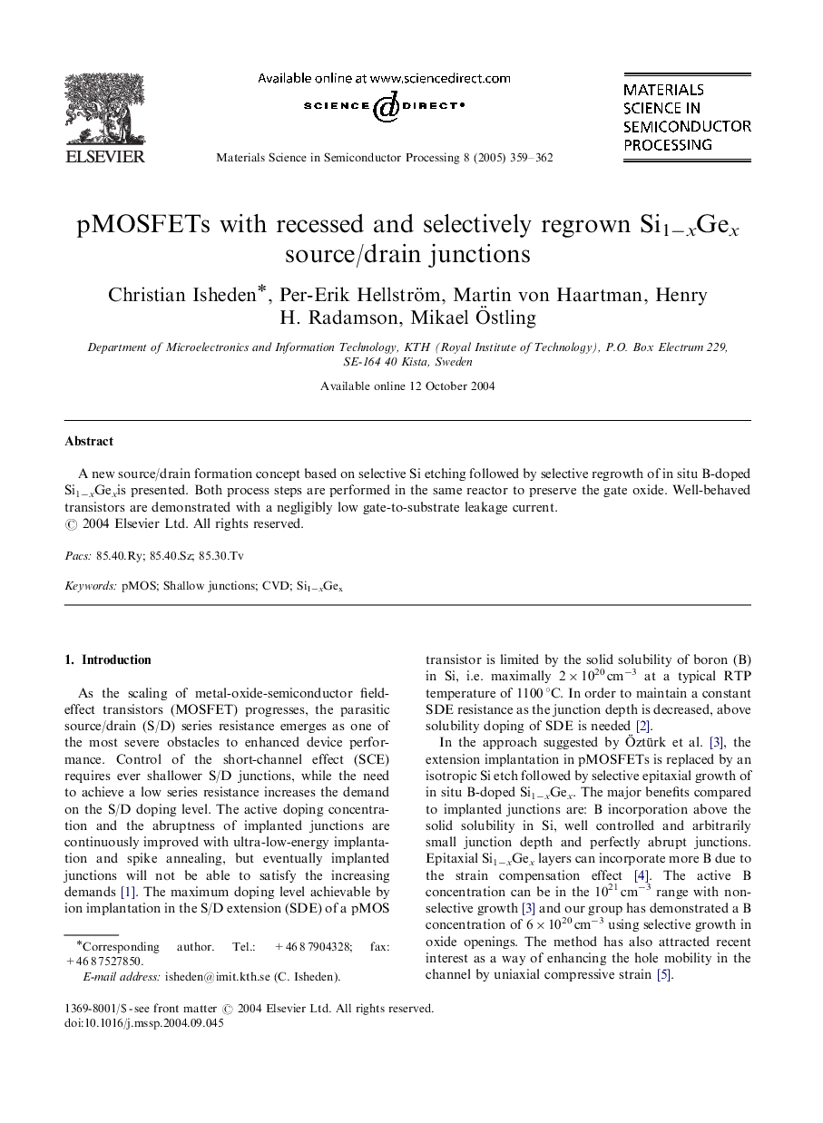 pMOSFETs with recessed and selectively regrown Si1âxGex source/drain junctions